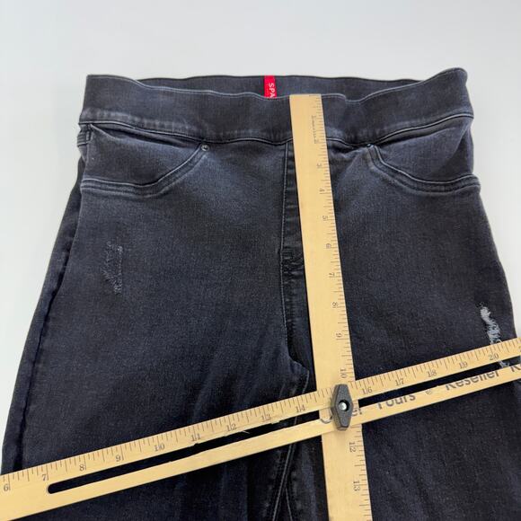 Spanx Jeans Womens Medium Black Denim Distressed Ankle Skinny Stretch - Picture 9 of 11
